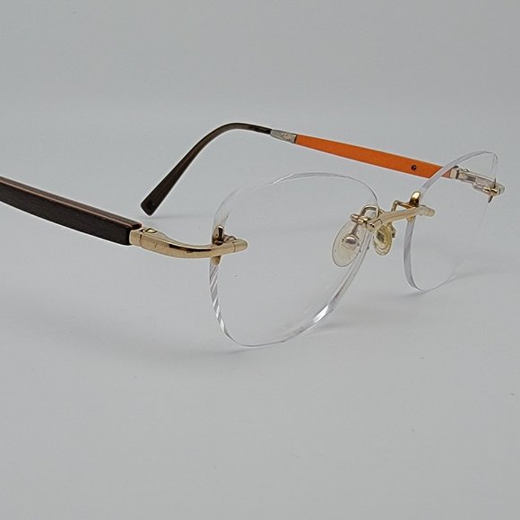 Gold & Wood Ta0v24 Mercure Rimless Eyeglasses Frame Luxembourg 49-17-130 - Picture 6 of 13